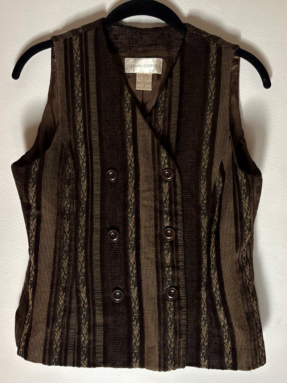 Vintage Casual Corner Vest Rich Brown Mixed Patterns Size 4 Excellent Condition